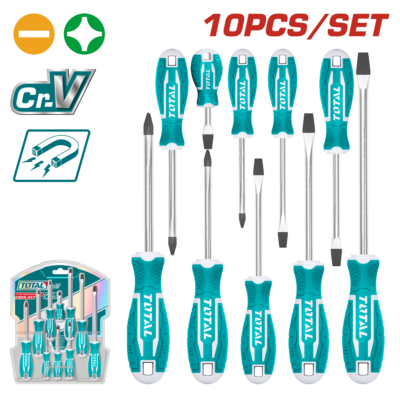 طقم مفكات براغي 10 قطع شق + مصالب CR-V ماركة TOTAL