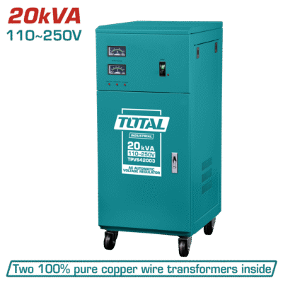 منظم رافع جهد سيرفو 20 KVA من 110 الى 250 KVA ماركة TOTAL مع حماية من الارتفاع والانخفاض 184+246 +-4% مع ميزة تأخير +بايباس صناعي