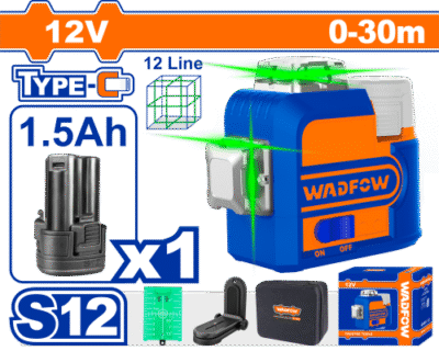 شقلة ليزر اخضر 12 فولت 12 خط 30 متر ماركة WADFOW بطارية S12 TYPEC
