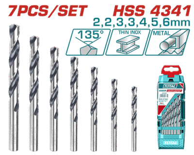 طقم ريش حديد 7 قطع طراز HSS4341 من 2 مم حتى 6 مم ماركة TOTAL