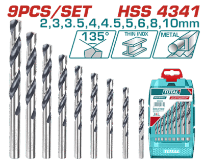 طقم ريش حديد 9 قطع طراز HSS4341 من 2مم حتى 10مم ماركة TOTAL
