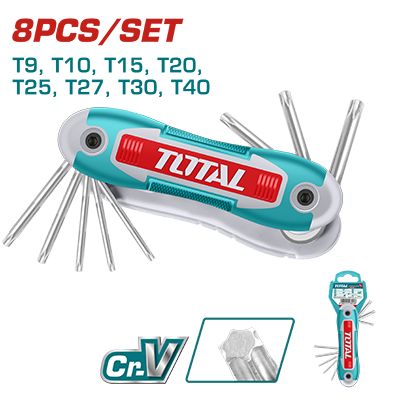 طقم مفتاح نجمة مشرشر (( 8 قطع )) قابل للطي TOTAL (( صناعي ))