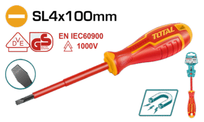 مفك براغي شق معزول احمر sl4*100 ماركة TOTAL CRV
