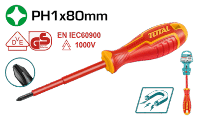 مفك براغي مصالب معزول احمر PH1*80 ( صناعي ) TOTAL CRV