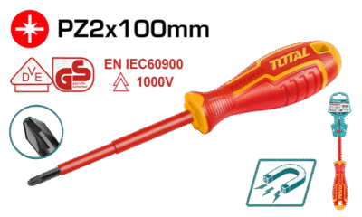 مفك براغي مصالب معزول احمر PZ2*100 تصميم جديد TOTAL CRV