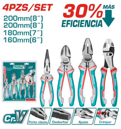 طقم 4 قطع ( بانسة 8انش +بانسة منزلقة 8 انش+ قطاعة 7 انش+ زردية 6 انش) توفير 30 %ماركة TOTAL