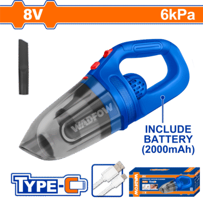 مكنسة سيارة 8 فولت سعة 0.45 لتر USB TYPE مع بطارية 2000 ميلي WADFOW