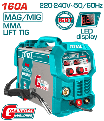 طرنس لحام 160 امبير MAG / MIG - MMA/ LIFT TIG ماركة TOTAL بكرة (0.6+0.8+1 ) 5 كغ مع غاز CO2