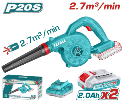 كور هواء 20 فولت سرعة واحدة مع كيس غبار + بطارية 2 امبير عدد 2  + شاحن ماركة TOTAL موديل حديث