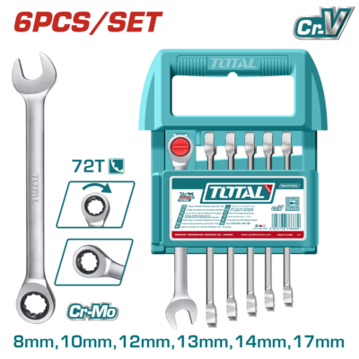 طقم مفاتيح طقطاق طرف 8-17 (( 6 قطع )) TOTAL علاقة بلاستيك 6Pcs ratchet spanner set ضمن تعليقة حديثة